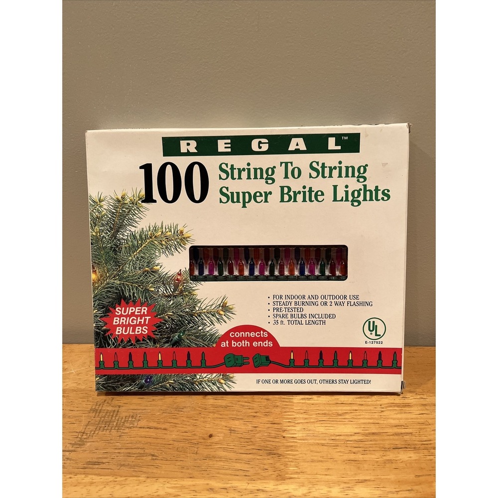 Vintage Regal 100 Miniature Light String Set Christmas Super Bright Flashing NOS